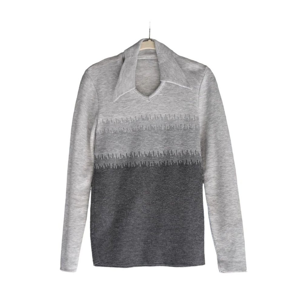 Men's Vintage 1970's Gray Collared Knit Sweater S